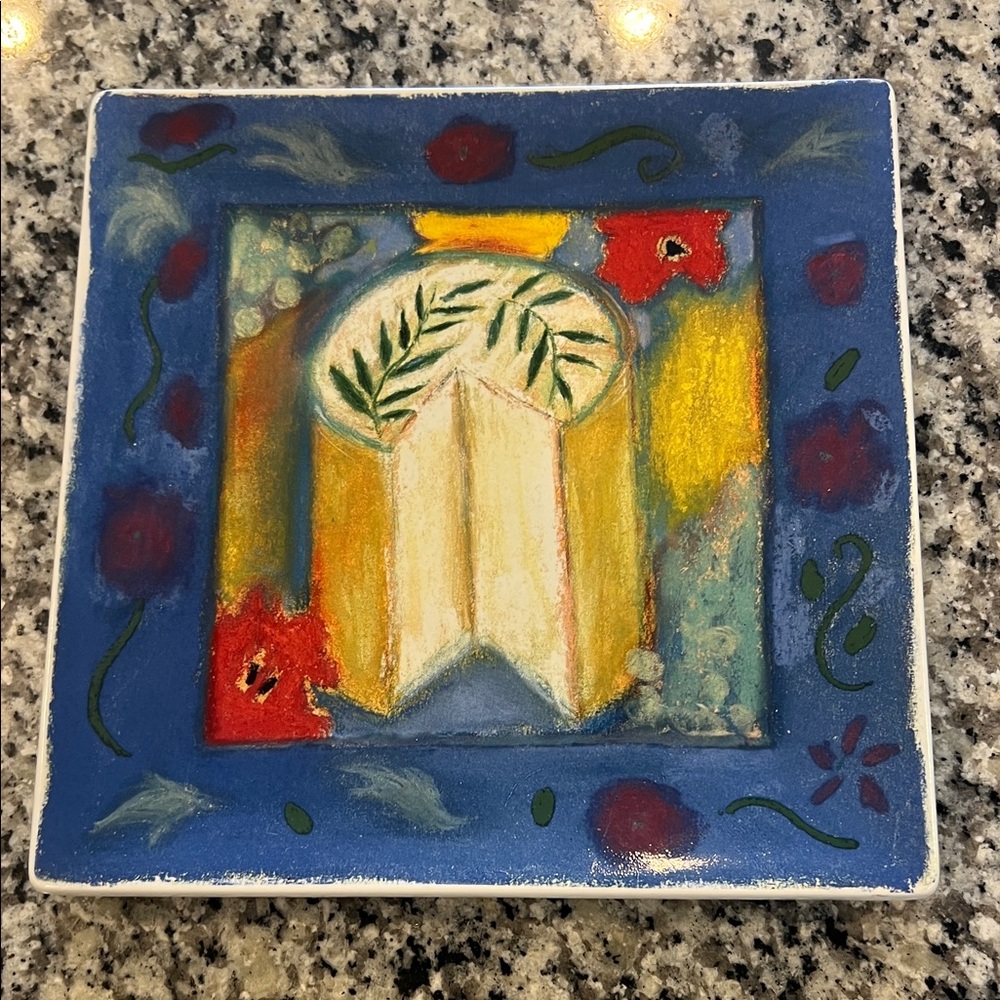 Certified International Vibrant Blue and Red Art Tile